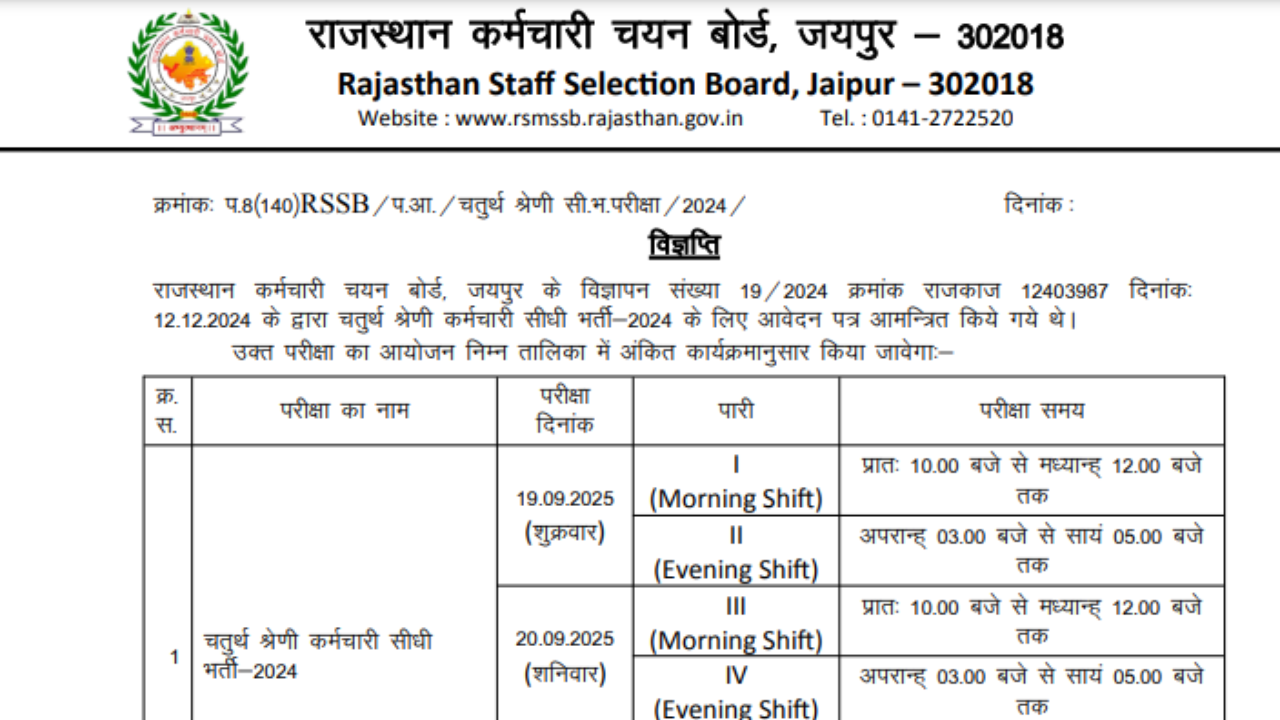 Rajasthan 4th Grade Exam Date 2025