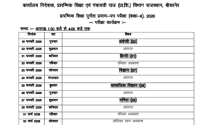 RBSE 8th Time Table 2026 Subject Wise