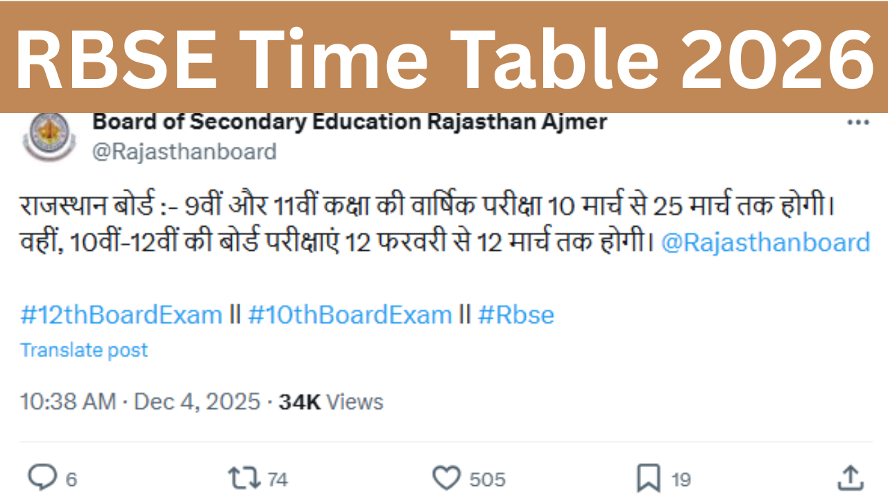 RBSE Time Table 2026