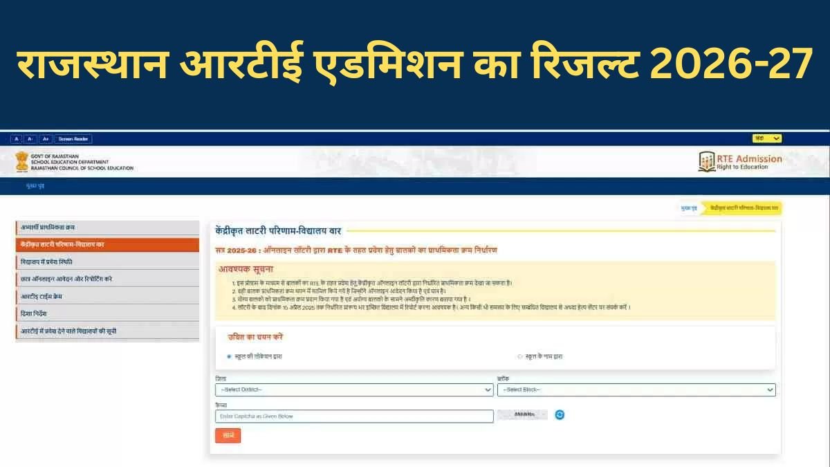 Rajasthan RTE Admission Lottery Result 2026